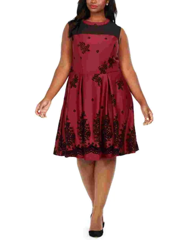 Women's flare dress open back -Love Squared Women's Trendy Plus Size Flocked-Velvet Fit & Flare Dress Purple Size 1X | Purple