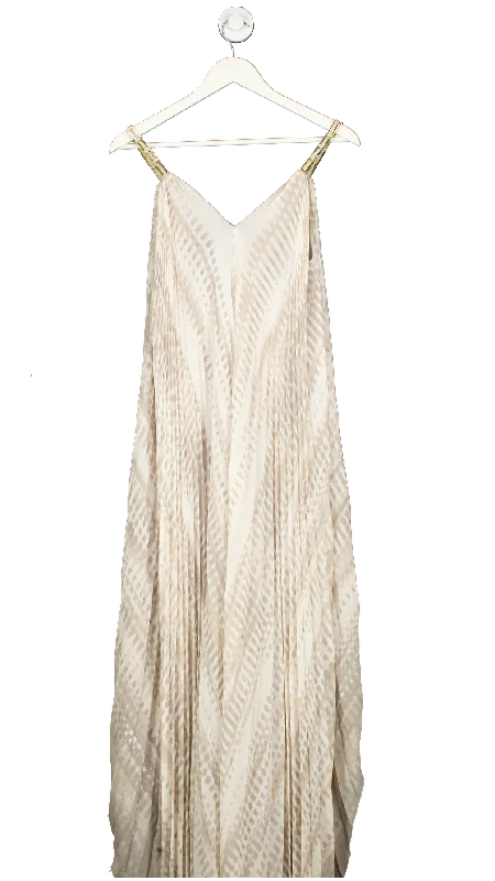 ladies-maxi-dress-statement-sweep-Halston Heritage Beige Chain Strap Pleated Maxi Dress UK XS