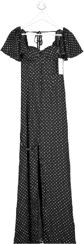 ladies-maxi-dress-ivory-illume-Club L Signorina Black Polka Dot Buttoned Maxi Dress With Flounced Short Sleeves BNWT UK 6