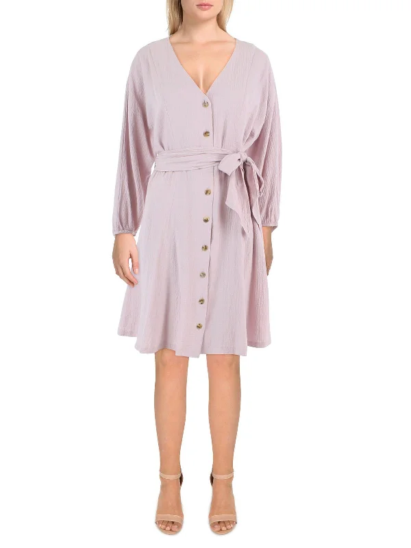 Women's shirt dress dusk flair -Womens Textured Long Sleeves Shirtdress