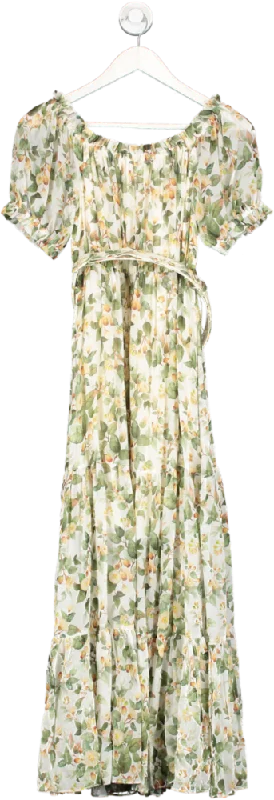 ladies-maxi-dress-shimmer-sunset-Goelia Green Silk Floral Print Maxi Dress UK S