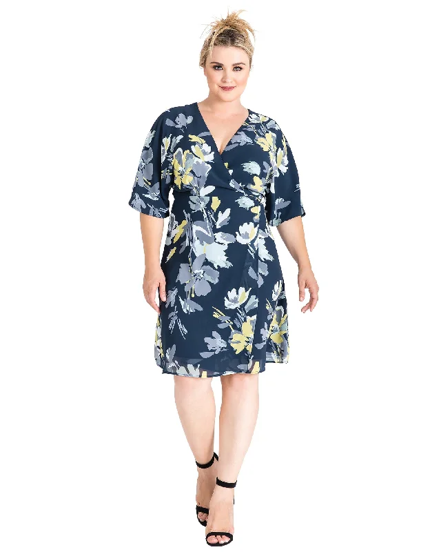 Women's midi dress mist glow -Caroline V-Neck Kimono Wrap Midi Dress | NAVYPETALS