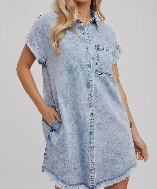 Women's shirt dress grit flair -Denim Shirt Dress In Acid Wash