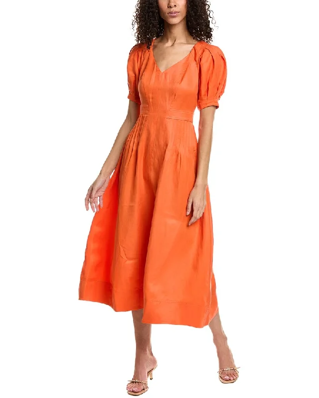 Women's flare dress swish -Ted Baker Fit & Flare Puff Sleeve Linen-Blend Midi Dress