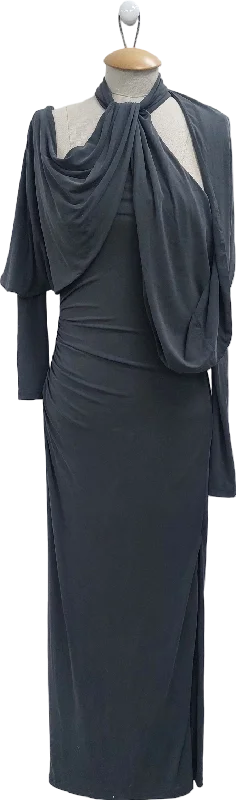 ladies-maxi-dress-sand-sweep-Karen Millen Grey Jersey Crepe Cold Shoulder Maxi Dress UK XS