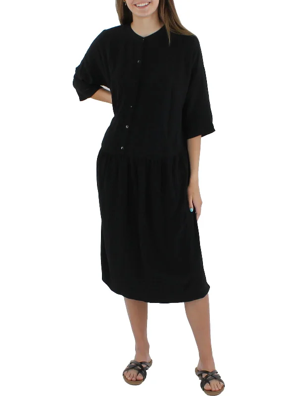 Women's shirt dress flax glow -Womens Tencel Drop Waist Shirtdress