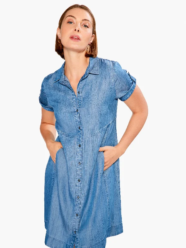 Women's shirt dress bloom pop -Drapey Denim Shirt Dress