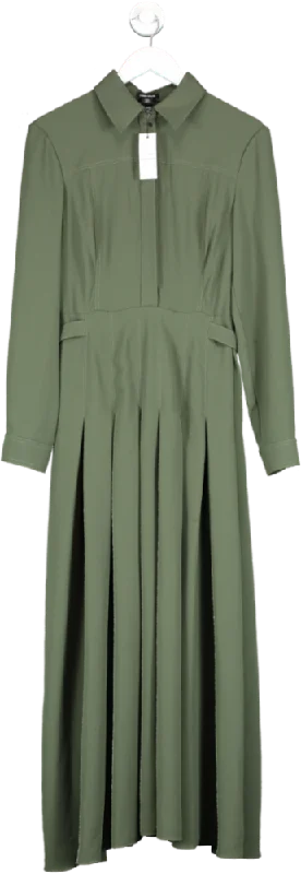 Women's midi dress lively chic -Karen Millen Green Lydia Millen Tailored Crepe Pleated Midi Shirt Dress UK 12