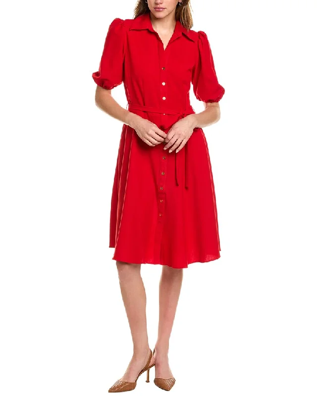 Women's shirt dress spin flair -Sharagano Puff Sleeve Shirtdress