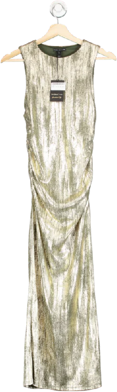 ladies-maxi-dress-draped-dawn-River Island  Light Gold Maxi Dress UK 6