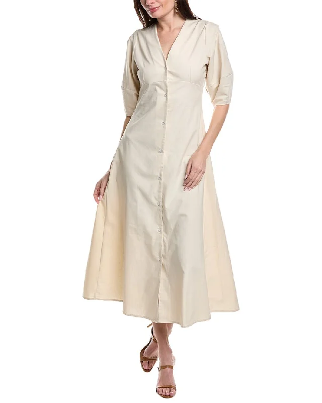 Women's shirt dress fade flair -REVERIEE Linen-Blend Shirtdress