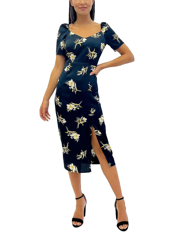 Women's flare dress modern flair -Womens Satin Floral Fit & Flare Dress