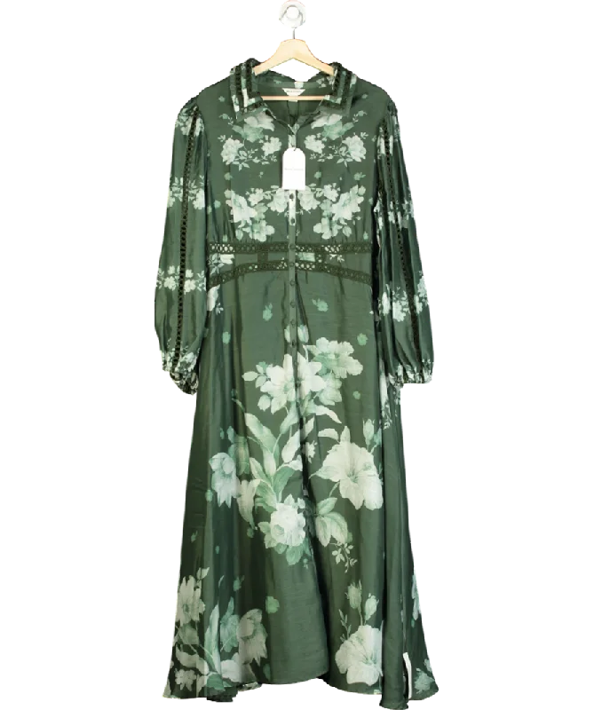 Women's midi dress weave pop -Monsoon Green Amari Floral Midi Shirt Dress UK 22