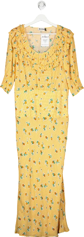 ladies-maxi-dress-slim-sunset-Rixo Yellow Belle Floral Silk-blend Maxi Dress UK L