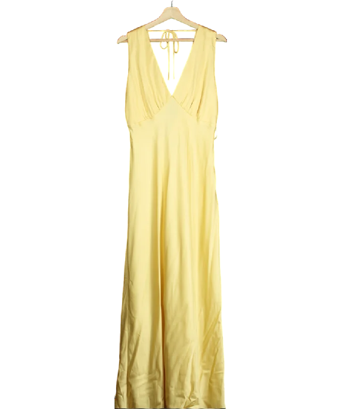 ladies-maxi-dress-preppy-poise-Abercrombie & Fitch Yellow Plunge Cowl Back Maxi Dress UK L