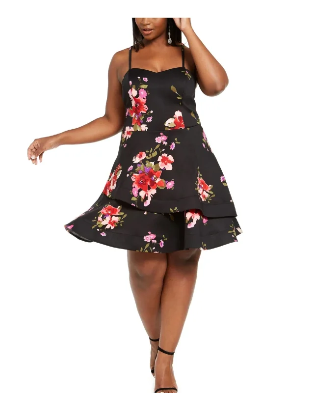 Women's flare dress reversible -Sequin Hearts Women's Trendy Plus Size Floral Fit & Flare Dress Black Size 20 | Black