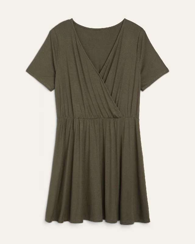 Women's flare dress stretch -Leann Fit-And-Flare Dress | Olive Green