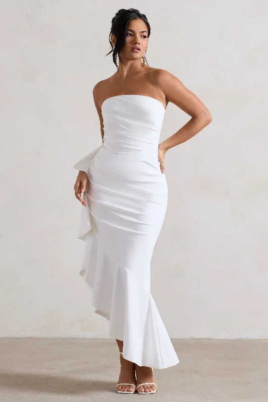 ladies-maxi-dress-daytime-dusk-New Age | White Strapless Asymmetric Ruffled Maxi Dress