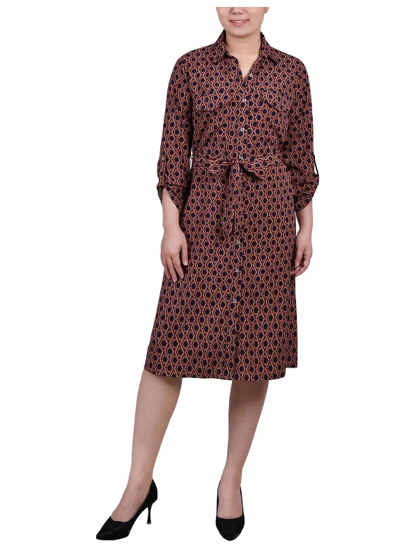 Women's shirt dress geo pop -Petites Womens Woven Polyester Shirtdress