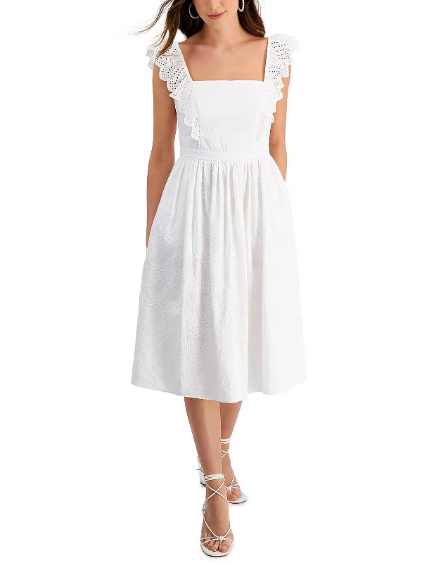 Women's flare dress Easter -Womens Eyelet Midi Fit & Flare Dress