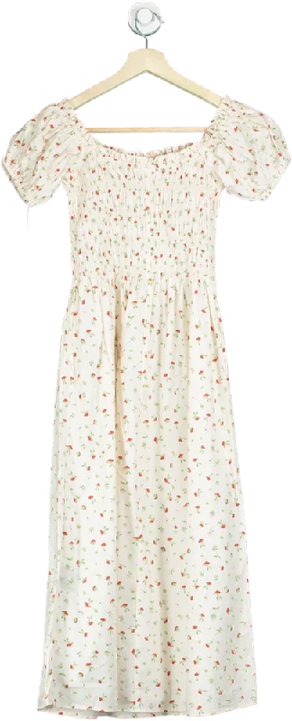 ladies-maxi-dress-designer-dusk-H&M Cream Floral Print Maxi Dress UK XS