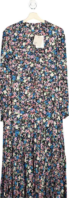 ladies-maxi-dress-structured-silk-And/Or Black Floral Abigail Floral maxi Dress UK 14