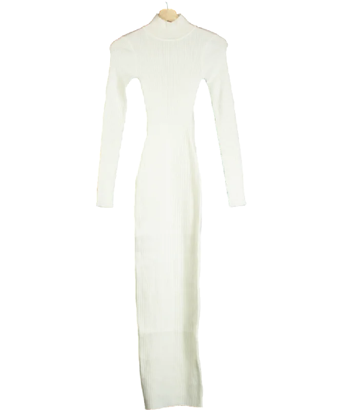 ladies-maxi-dress-70s-sunset-Naked Wardrobe White Knit Sweater Corset Maxi Dress UK XS