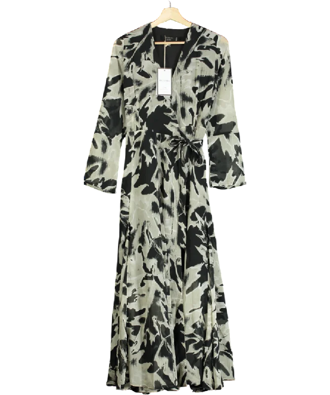 ladies-maxi-dress-slate-silk-Religion Black Flash Print Wrap Maxi Dress UK XS