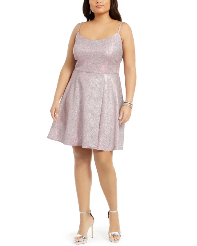 Women's flare dress 70s flair -Morgan & Co Women's Plus Size Sparkle Fit & Flare Dress Pink Size 16W | Pink