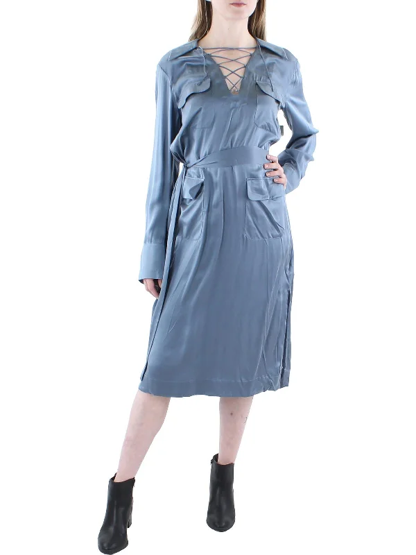 Women's shirt dress rust flair -Alexis Womens Silk Long Sleeves Shirtdress