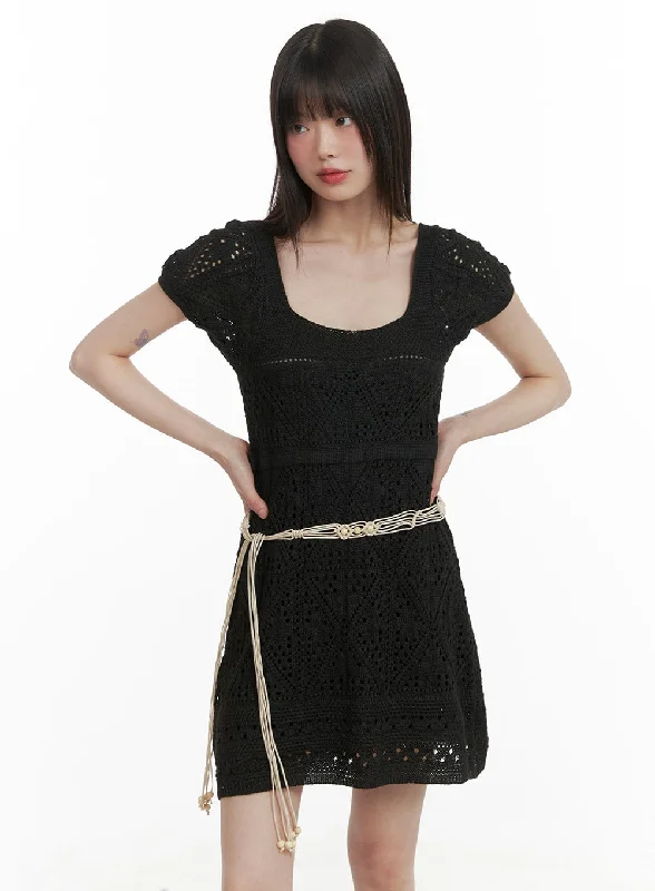 ladies-mini-dress-soft-sleek-Solid Crochet Mini Dress CA411