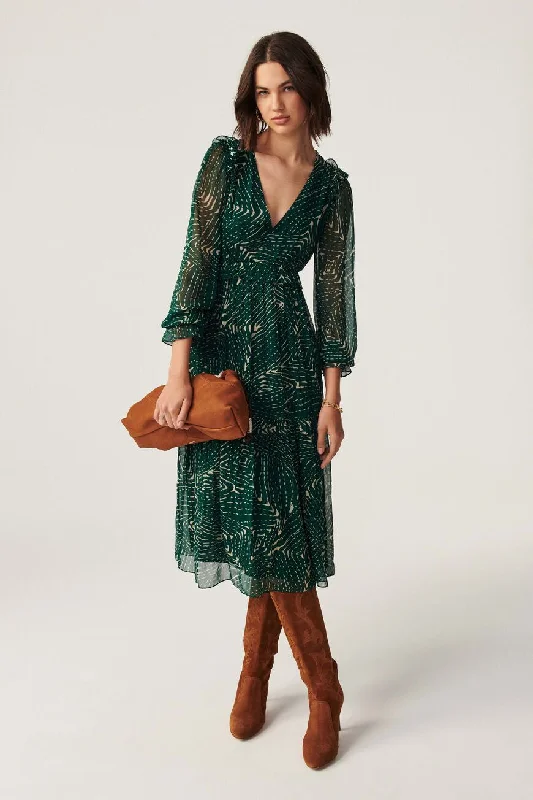 Women's midi dress shy flair -Gabriella Green Midi Dress