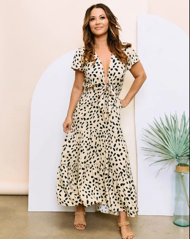 ladies-maxi-dress-draped-dawn-Tie Maxi Dress | Spots Dots