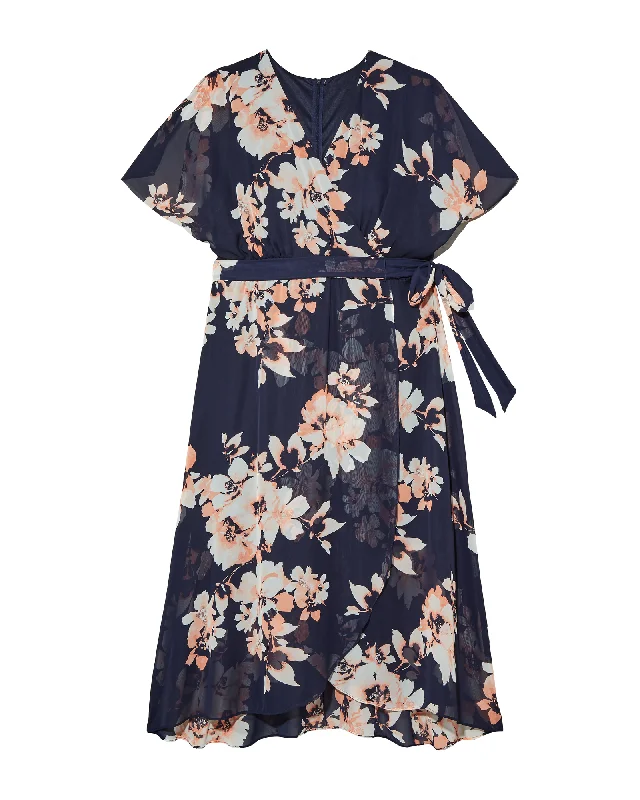 ladies-maxi-dress-90s-nimbus-Clayton V-Neck Maxi Dress | Navy / Pink