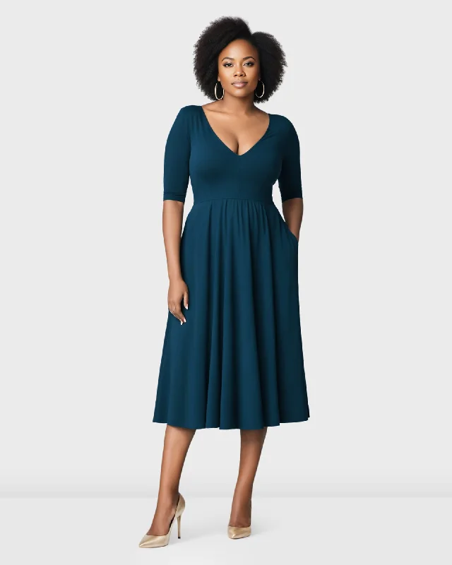 Women's flare dress birthday -Cotton Jersey Fit And Flare Dress | Blue