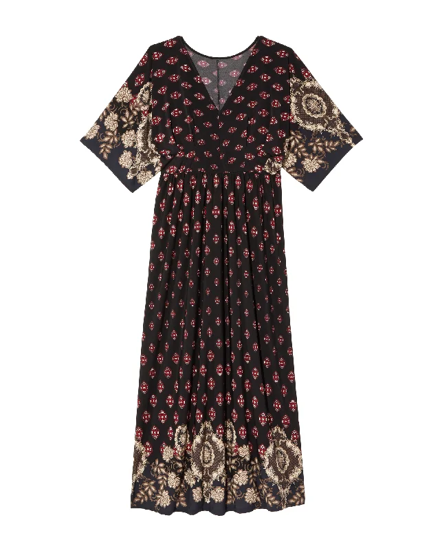 ladies-maxi-dress-slim-sunset-Malibu Boho Maxi Dress | Black / Tan