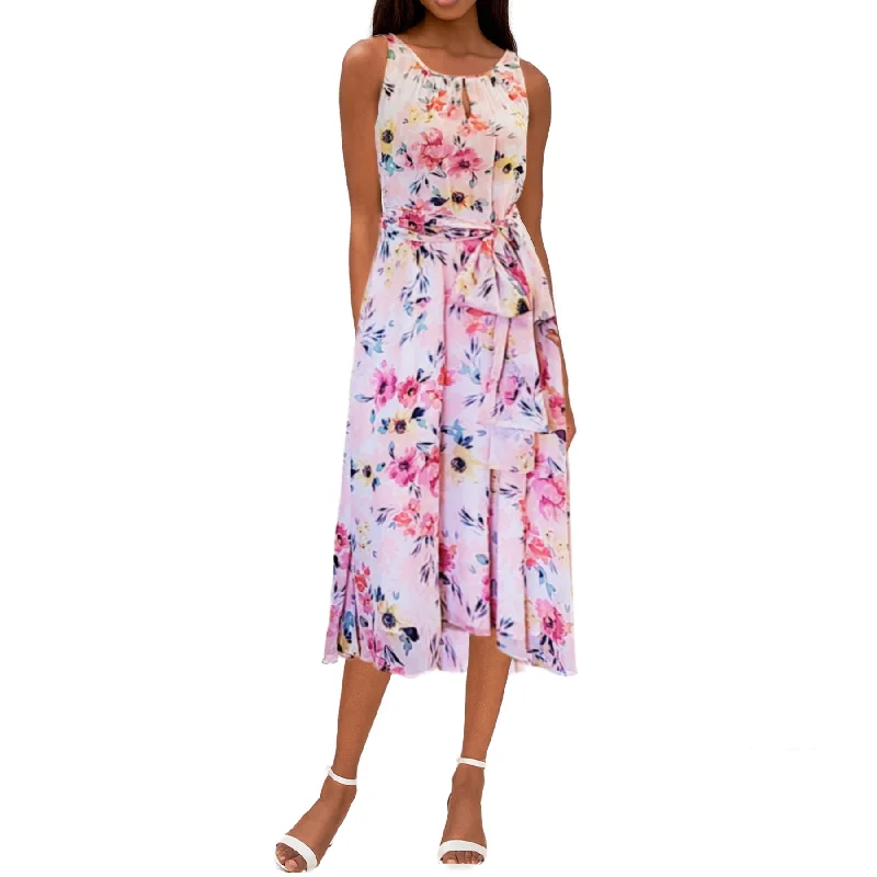 Women's midi dress haze flair -Nicole Miller Women's Halter Neck Floral Print Hi-low Hem Midi Dress