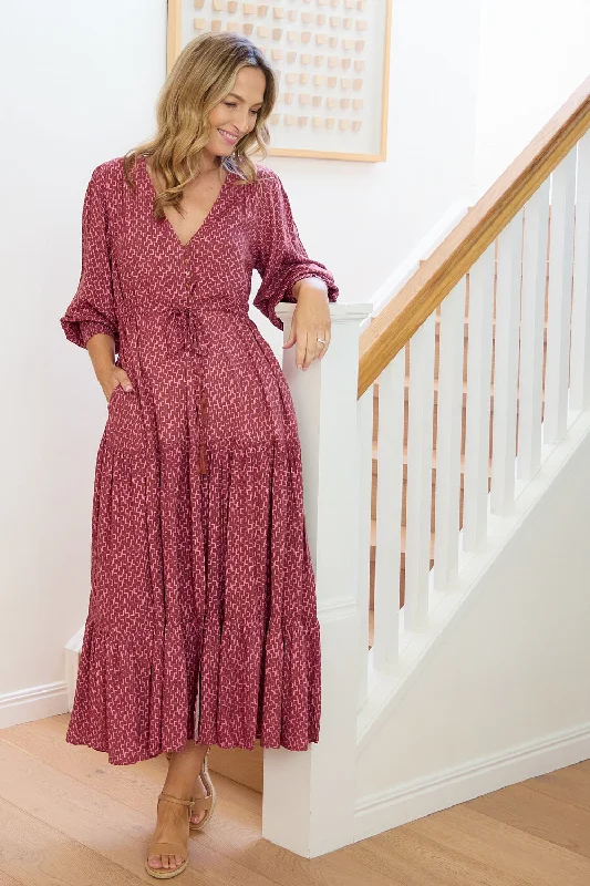 ladies-maxi-dress-sporty-sweep-Makena Long Sleeve Maxi - Rose Cocoa