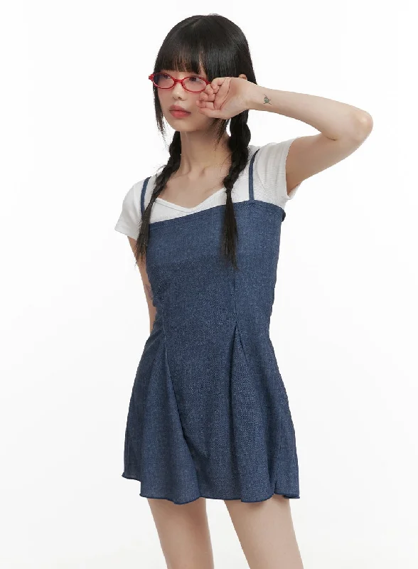 ladies-mini-dress-tulle-tease-Denim Sleeveless Mini Dress CY414