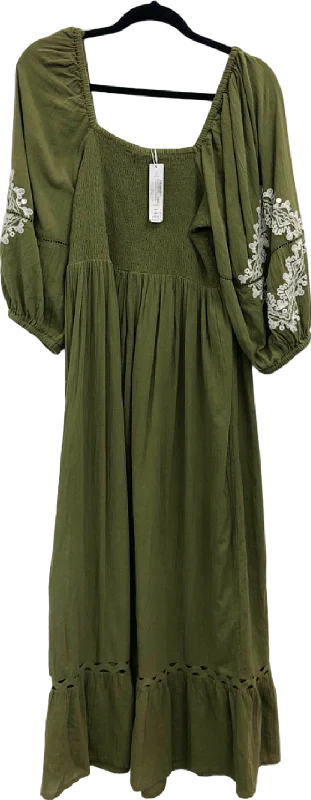 ladies-maxi-dress-winter-warmth-Accessorize Khaki Embroidered Maxi Dress UK 16-18