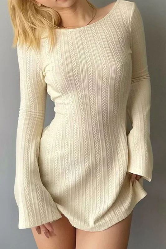 Women's flare dress timeless -TastyHottie - Long Flares Sleeve Backless Cable Knit Dress