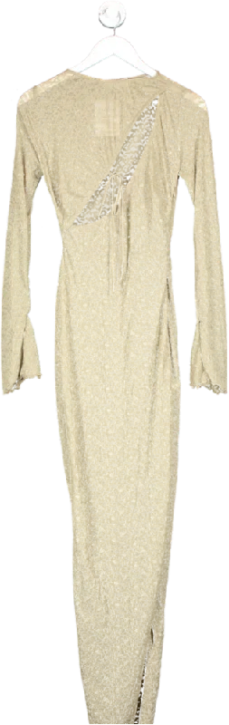 ladies-maxi-dress-sepia-sweep-House of CB Beige Giovanna Stone Floral Lace Maxi Dress UK XS