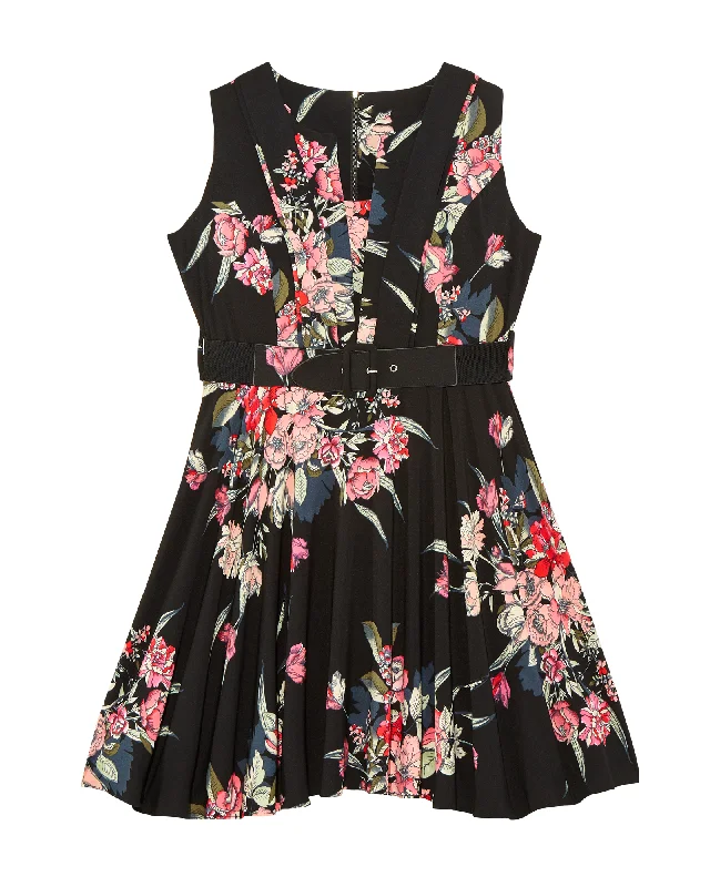 Women's flare dress halter -Lyra Belted Fit & Flare Dress  | Black / Pink