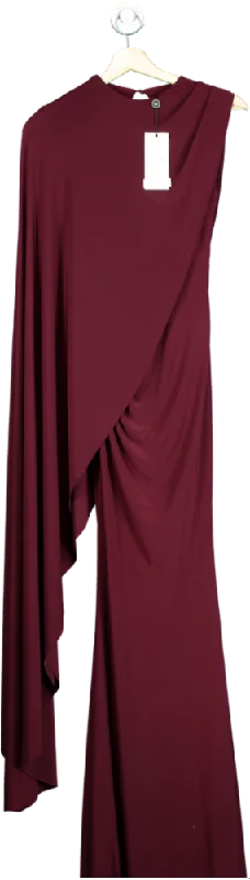 ladies-maxi-dress-flowy-fresh-Club L London Burgundy One-Sleeve Cape Maxi Dress UK 4