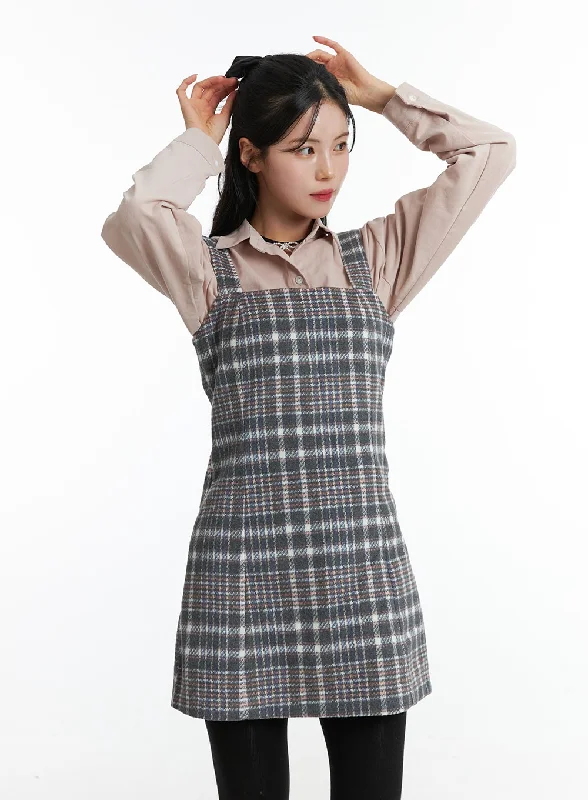 ladies-mini-dress-youthful-youth-Square Neck Check Mini Dress ON327