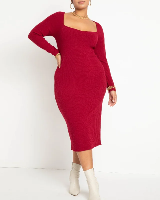 Women's midi dress trek pop -Mila Sweater Knit Midi Dress | Biking Red