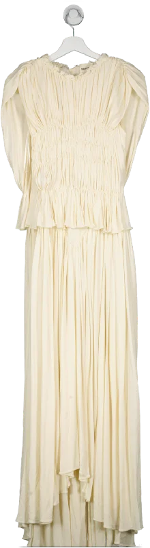 ladies-maxi-dress-playful-petal-Khaite Cream Genevie Pleated Maxi Dress UK S