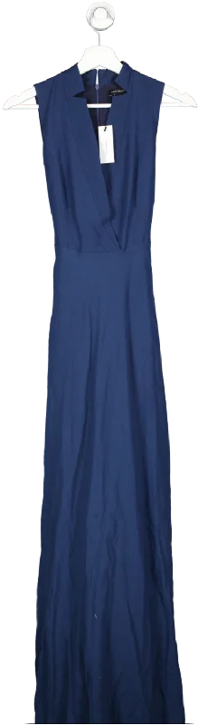 ladies-maxi-dress-wine-whisper-Karen Millen Blue Linen Wrap Tie Waisted Maxi Dress UK 4