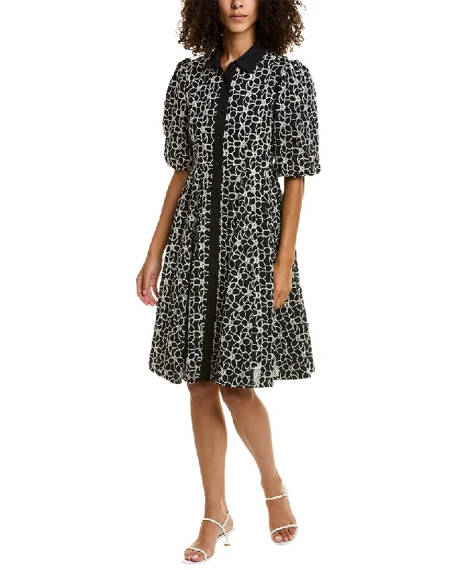 Women's shirt dress free flair -Gracia Embroidered Shirtdress