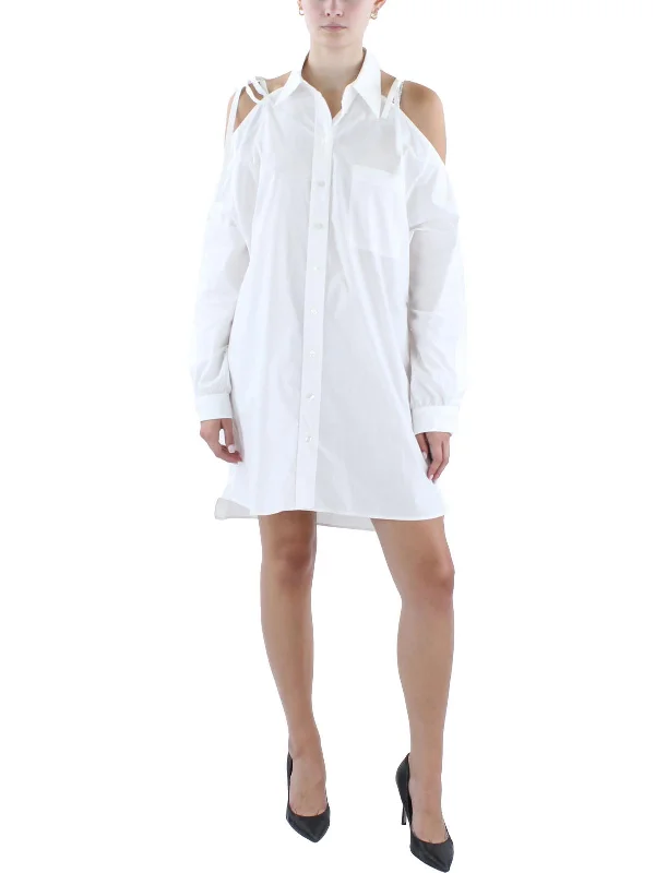 Women's shirt dress egg glow -Womens Embellished Logo Shirtdress